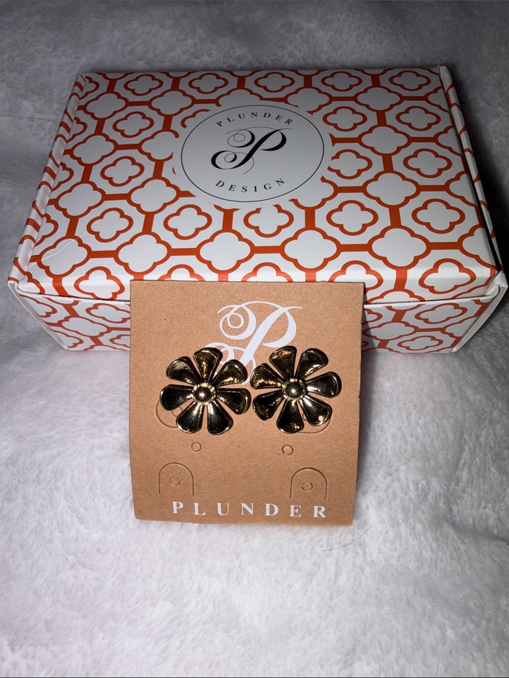 Plunder Shiny Gold Floral Button Earrings